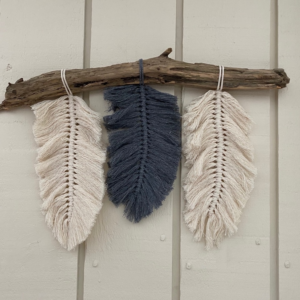 Boho Three Feather Macrame Wall Hanging